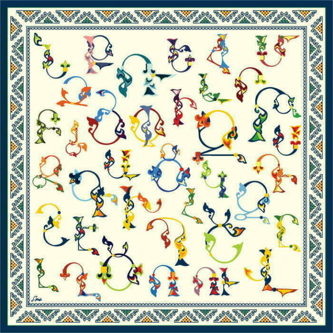 Silk Scarf “Armenian Medieval Ornamental Letters”